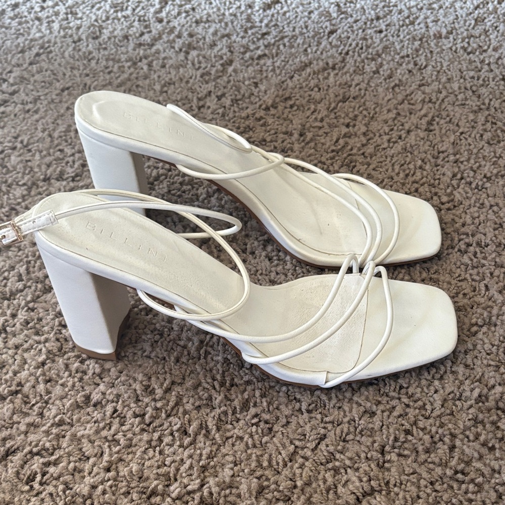 Billini White Strappy Block Heels